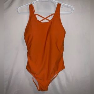 NWT‎ Women’s Tempt Me One Piece Tummy Control Cross Back Swimsuit Dark Orange XL
